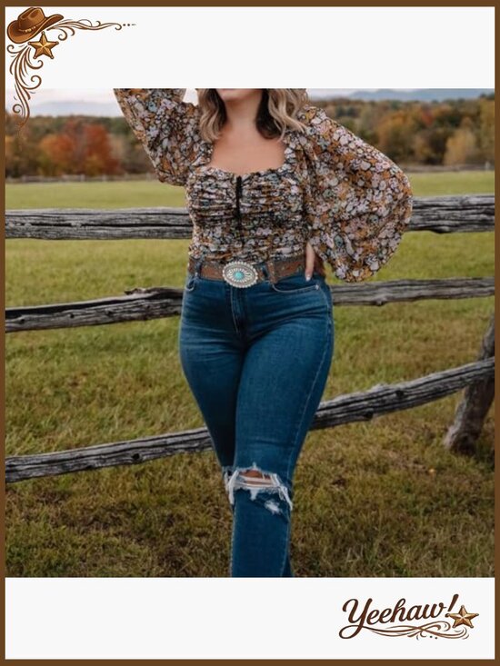 Vintage Western Leather Belt with Turquoise Buckle Cowgirl Accessory main image 5